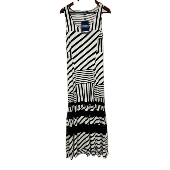 Peter Som Dresses & Skirts - Peter Som St. Barths Black & White Mixed Stripe Maxie Dress Stretch Sz M NEW